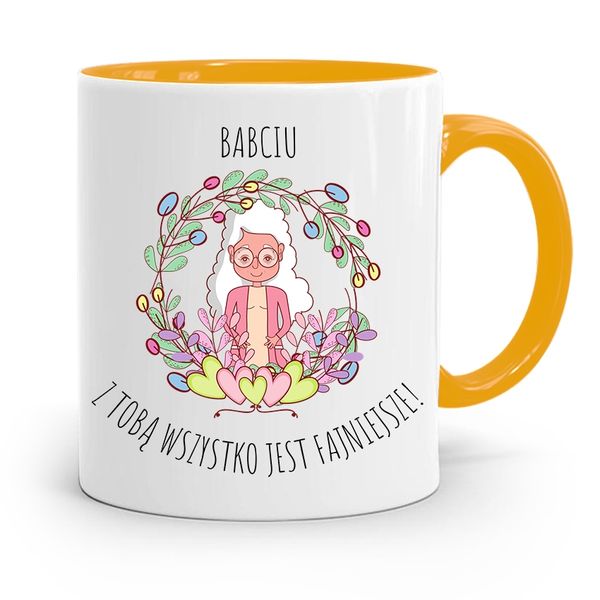 Kubek Żółty Dzień Babci Z Tobą Wszystko Fajniejsze Z Nadrukiem Ze Zdjęciem zdjęcie 1