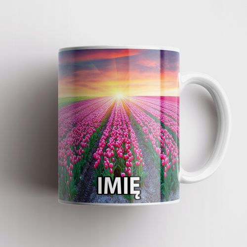 ZESTAW KUBEK + PODKŁADKA - KWIATY BUKIET RÓŻA - PREZENT WIELE WZORÓW + IMIĘ na Arena.pl