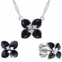 KOMPLET SREBRNEJ RODOWANEJ BIŻUTERII KWIATKI
