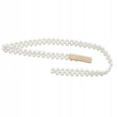 Pasek damski perełki na gumce prostokątna złota klamra z drobnymi perełkami