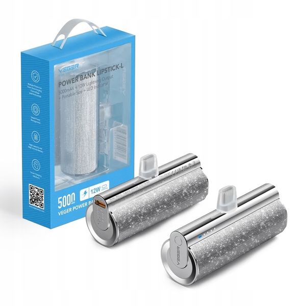 Powerbank VEGER PlugOn 5000mAh na podróż 12W wbudowane złącze USB C lekki zdjęcie 1