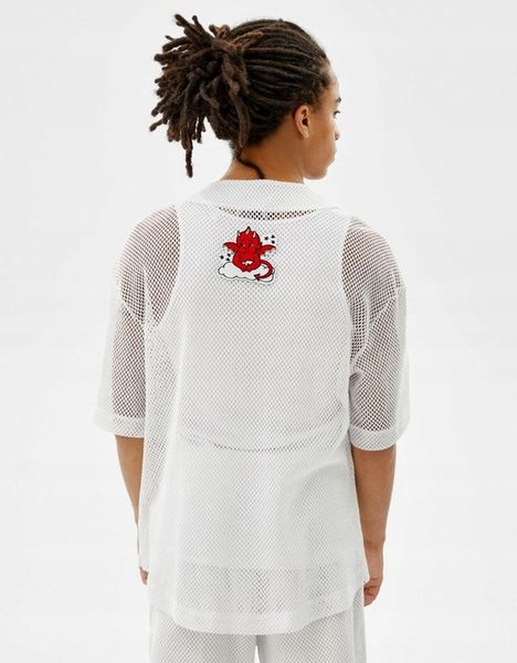 G56H03 KOSZULA BIAŁA NASZYWKI SIATECZKA BERSHKA M zdjęcie 2