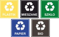 NAKLEJKI SEGREGACJA ŚMIECI 5 SZT NA ŚMIETNIK KOSZ WODOODPORNE 20 cm