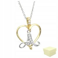 Naszyjnik Srebrny Damski 925 Serce z Literą na Prezent Litera Literka A