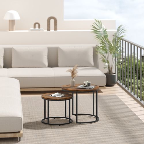 Stolik kawowy okrągły 2szt - rustykalny / nogi czarne na Arena.pl