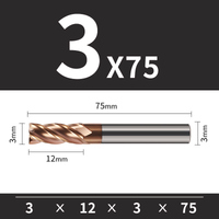 Frez TiSiN 4 ostrza Z-4 do stali nierdzewnej do 55HRC Rozmiar: Ø3x12x3Dx75L