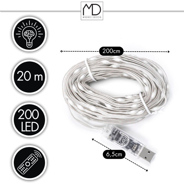 Lampki choinkowe 200 LED SMART 20m multicolor +pilot taśma USB inteligentne zdjęcie 14