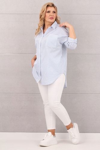 BAWEŁNIANA KOSZULA DAMSKA OVERSIZE WZÓR W PASKI LUŹNA DUŻE ROZMIARY na Arena.pl