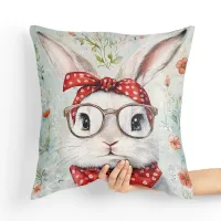 Poduszka Królik - Ręcznie Wykonana z Mikrofazy i Minky Tył poduszki: - Błękitny