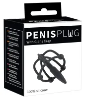 you2toys plug intymny z kulkami, klatką - silikonowy, czarny, 5,7 cm