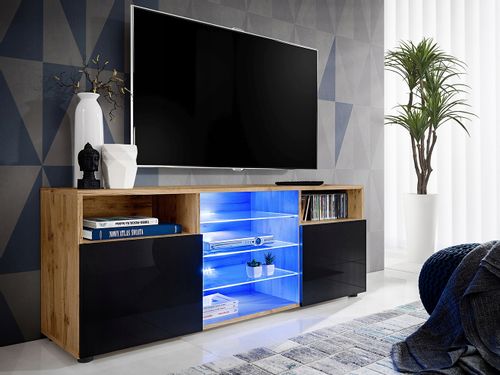 Pan Igiełka Szafka RTV LED Czarny Biały Dąb Wotan Połysk Mat  RGB LED Pilot na Arena.pl