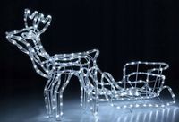Renifer Świąteczny z Saniami Figurka Świecący LED BIAŁY Zewnętrzny Duży