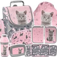 TORNISTER SZKOLNY PLECAK DLA DZIEWCZYNKI DO 1 KLASY KOT KOTEK 5 ELEMENTÓW