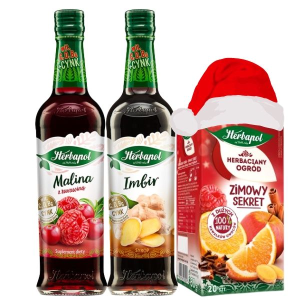 Herbapol zestaw syrop imbir & malina + herbata zdjęcie 2