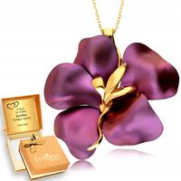 Złoty Łańcuszek 925 Duży Kwiat Kolor Fiolet Tytan Grawer