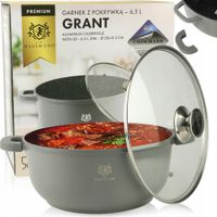 GARNEK Z SZKLANĄ POKRYWKĄ GRANT 6,5L 28 CM GRANITOWA POWŁOKA INDUKCJA GAZ