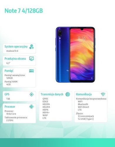 Smartfon Redmi Note 7 DS. 4/128GB Niebieski EU na Arena.pl