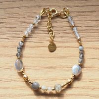 Bransoletka - Labradoryt, kryształ górski hematyt i srebro złocone
