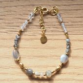 Bransoletka - Labradoryt, kryształ górski hematyt i srebro złocone