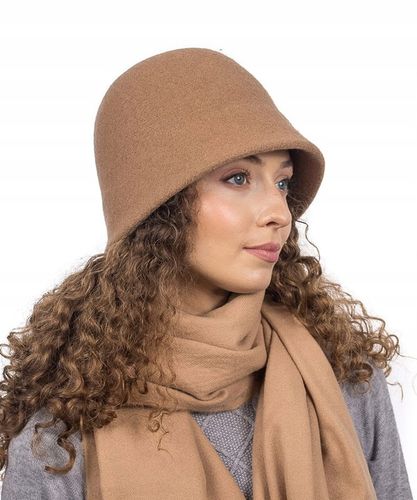 Camelowy Kapelusz Bucket Czapka Damski Wełniany Elegancki Gładki na Arena.pl