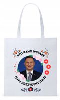 Prezydent Andrzej Duda Torba Eco Biała Shopper Z Nadrukiem Ze Zdjęciem