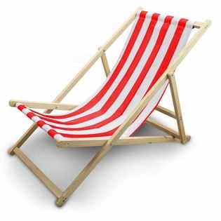 18255 Leżak plażowy ogrodowy składany w biało-czerwone paski solidny