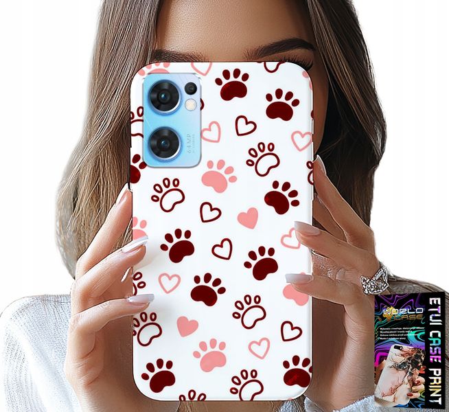ETUI DO OPPO RENO7 5G - PSIE ŁAPKI NA BIAŁYM TLE, PIES, KOT, MIŚ zdjęcie 1