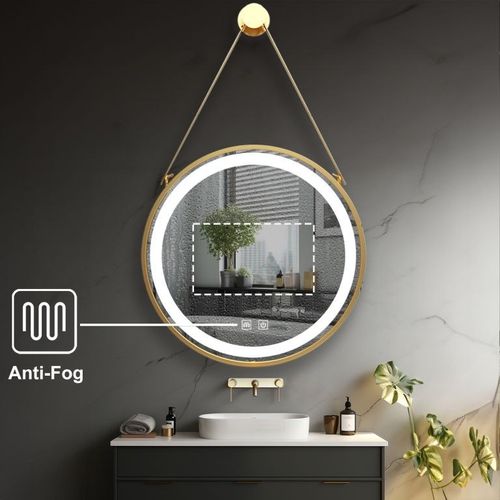 IREDA Lustro łazienkowe LED z oświetleniem, złota rama, 80 c na Arena.pl