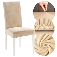 Pokrowiec na krzesło beżowy nude welur velvet elastyczny uniwersalny gumka