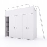 Łóżko piętrowe JSM2 z drabinką i 2 szafami biały mat