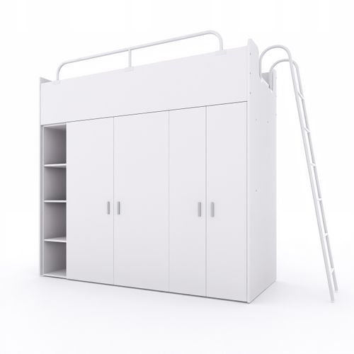 Łóżko piętrowe JSM2 z drabinką i 2 szafami biały mat na Arena.pl