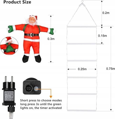 ŚWIĄTECZNE LAMPKI LED DRABINKA ŚWIĘTEGO MIKOŁAJA 8 TRYBÓW 75 CM na Arena.pl