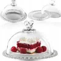 PATERA SZKLANA Z KLOSZEM AMORA 19,5CM NA CIASTO DESER SERY DO SERWOWANIA