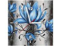 30X30CM ZEGAR OBRAZ STALOWE MAGNOLIE KWIATY NIEBIESKIE OBRAZ MALOWANE