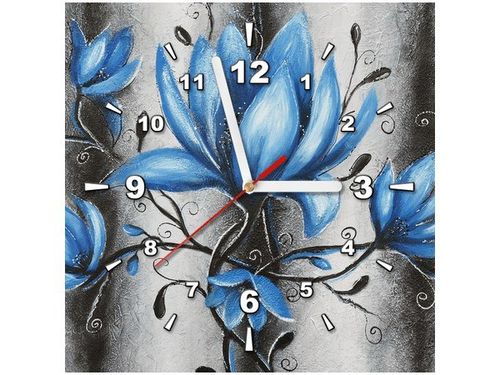 30X30CM ZEGAR OBRAZ STALOWE MAGNOLIE KWIATY NIEBIESKIE OBRAZ MALOWANE na Arena.pl