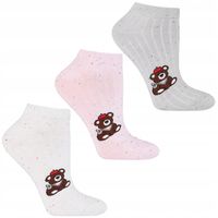 Skarpetki Damskie Stopki Bawełniane Krótkie z Misiem Mix Kolor MORAJ 35-38