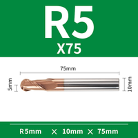 Frez kulowy, kula 2-ostrzowy VHM powłoka TiSiN Rozmiar: Ø10xR5x10Dx75L