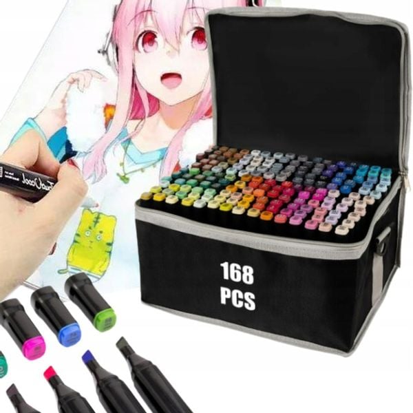 Zestaw 168 Dwustronnych Markerów Alkoholowych Pro z Praktyczną Torbą zdjęcie 1