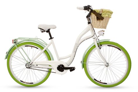 Damski rower miejski Goetze Style 26 3b + kosz / Biało-pistacjowy