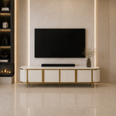 Komoda złota kremowa Omega ryflowana z kamiennym blatem 200x40x60