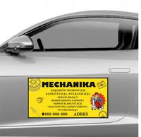 Magnes na samochód reklama magnetyczna 60x30cm MECHANIKA POJAZDÓW OSOBOWYCH