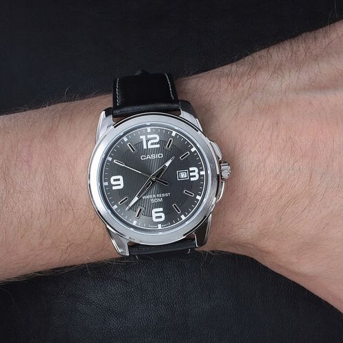 ZEGAREK MĘSKI CASIO MTP-1314 skórzany datownik + BOX +GRAWER na Arena.pl