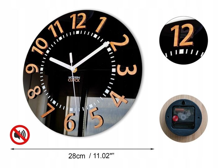Zegar ścienny EROS 3D cichy czytelny bambus 28 CM zdjęcie 2
