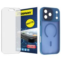 szkło hybrydowe do iphone 17 pro max matowe + magsafe etui niebieskie tpu