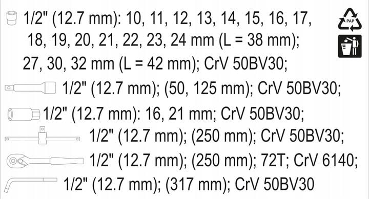 ZESTAW NARZĘDZIOWY 25CZ. 1/2" zdjęcie 7