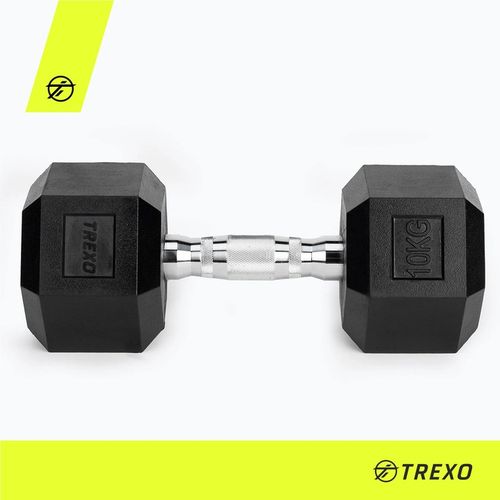 Hantel ogumowany TREXO Hex 10 kg ANTYPOŚLIZGOWOŚĆ HEKSAGONALNE SOLIDNE na Arena.pl