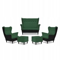 Zestaw wypoczynkowy ARI DUO sofa fotele pufy  czarno - zielony