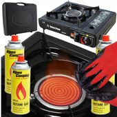 KUCHENKA CERAMICZNA GAZOWA TURYSTYCZNA 2W1 Z WALIZKĄ + 4X KARTUSZE GAZOWE