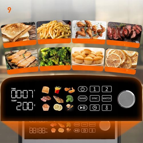 Frytkownica Beztłuszczowa Dwukomorowa Airfryer 10L 2X5L 2400W Xxl Mocna na Arena.pl