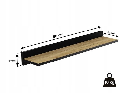 ZESTAW 2 X PÓŁKA ŚCIENNA 80 CM LOFT DĄB Z CZARNA LISTWĄ 80 CM DO na Arena.pl